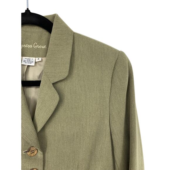 VTG Cypress Grove 2 Piece Suit Set Blazer Straight Leg Pant Womens XS Olive Tan - Picture 3 of 9